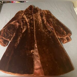 Vintage Mahogany 1950’s Mouton Fur Swing Coat Old Hollywood Glam Sheared Lamb